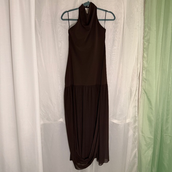 ZARA Drop Waist Halter Combination Brown Dress - Picture 6 of 11